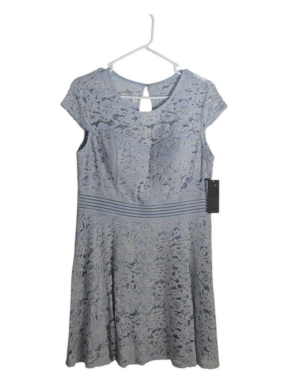 City Studio Light Blue Lace Short Sleeve Fit-and-Flare Dress